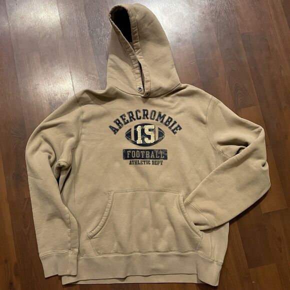 Abercrombie & Fitch Vintage Men's #15 Football Pullover Hoodie Tan Size L - Picture 1 of 5